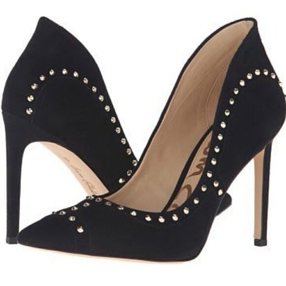Sam Edelman Sz 7 M 7M Black Suede Leather Studded Heel Stilletto - Picture 5 of 16